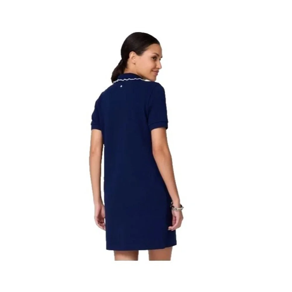 NWT Kate Spade New York Ruffle Logo Polo Dress Navy Blue Size Large